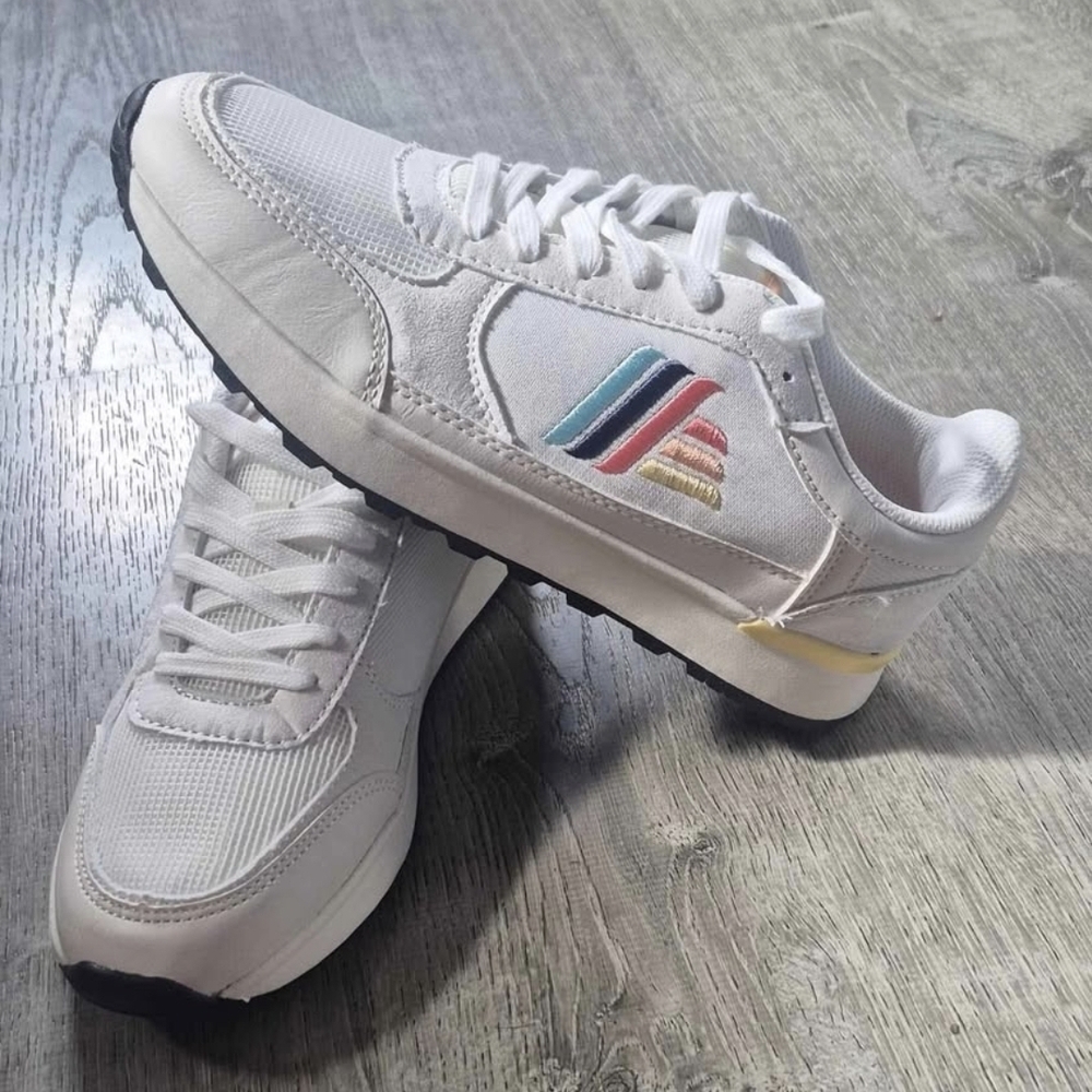 White Sneakers with Multicolor Stripes